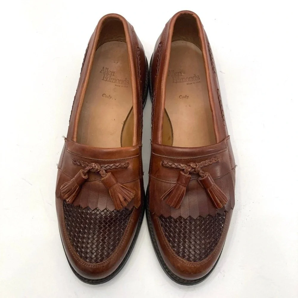 Allen Edmonds Cody Tassel Kiltie Loafers Mens 9 D Brown Leather Dress Shoes USA